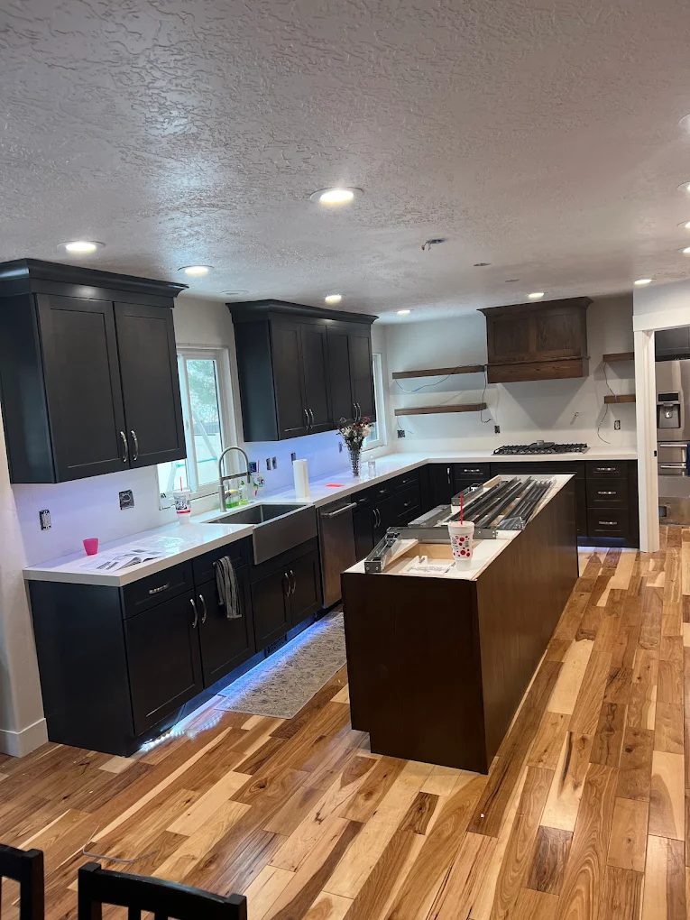 Finished kitchen remodel with island sink and new plumbing
